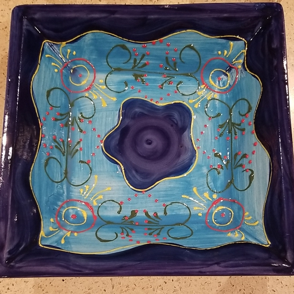 Handcrafted Blue and Purple Decorative Plate Safe For Serving
